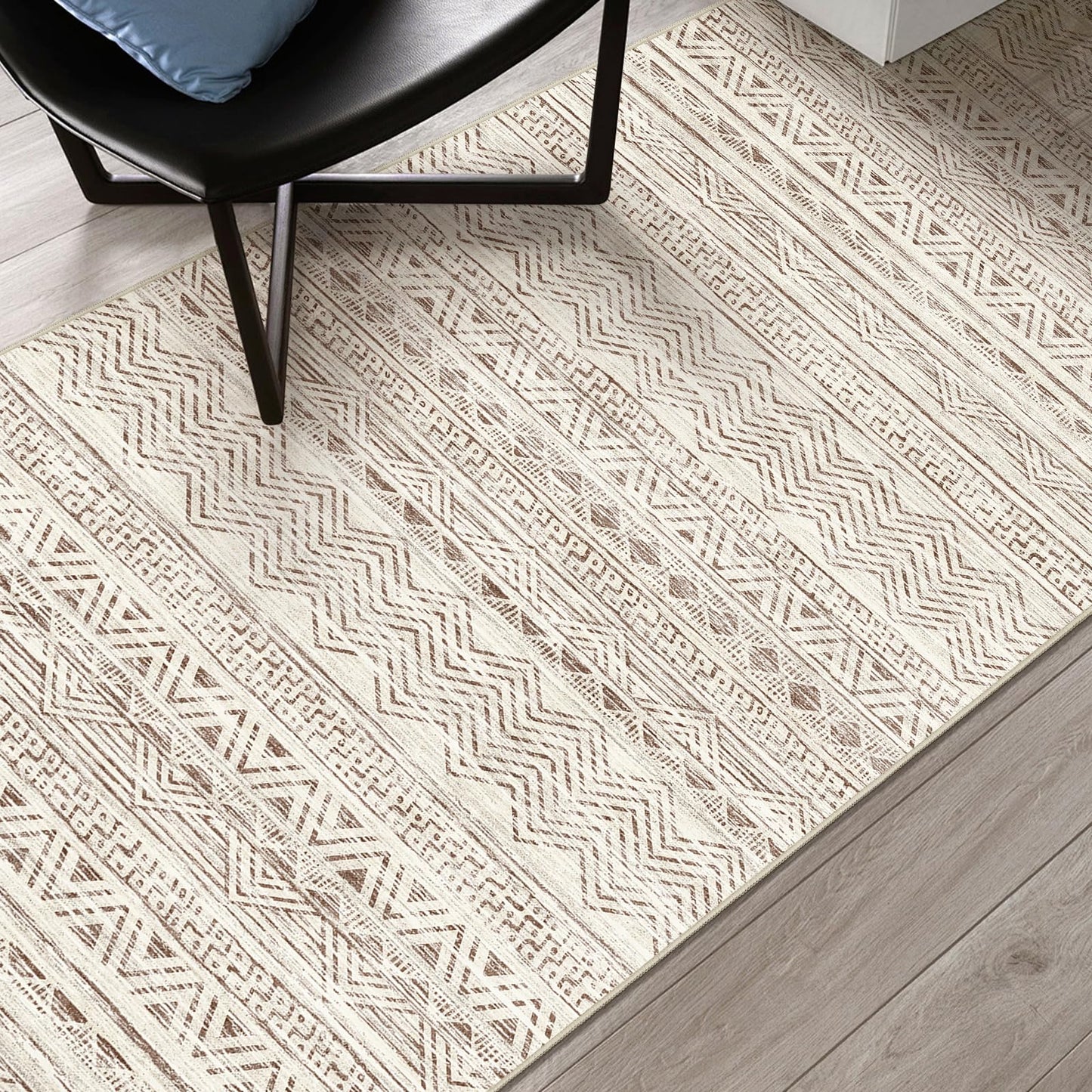 Ksrau 2x5 Hallway Runner Rug - Moroccan Non Slip Long Rug for Entryway Soft Low-Pile Washable Neutral Rugs for Kitchen Small Waterproof Indoor Floor Carpet for Bedroom Bathroom Laundry 2x5 Beige