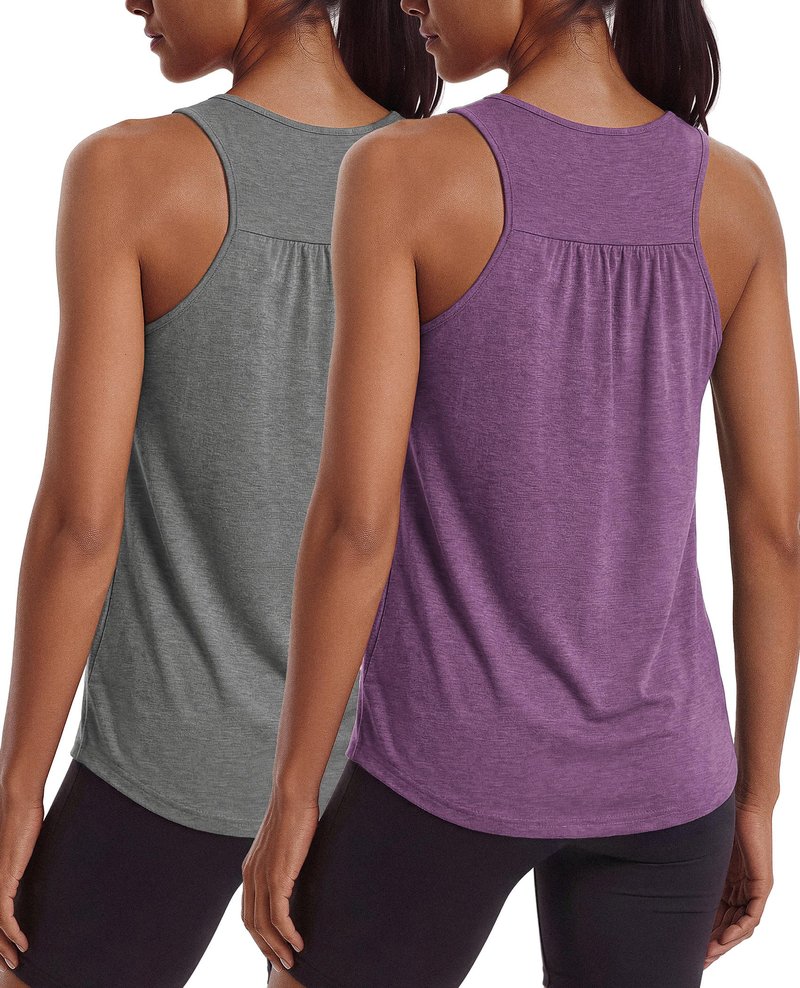 PINSPARK Workout Tops for Women Sleveless Exercise Tops Loose Fit Yoga Tank Top Quick Dry Racer Back Athletic Running Shirts,Fuchsia/Dark Grey S