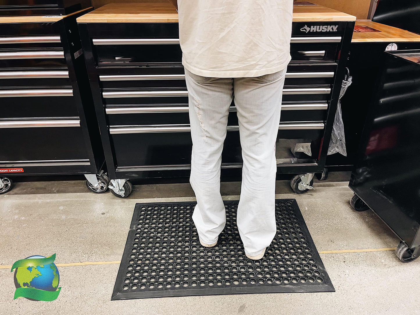 Envelor Anti Fatigue Mats for Kitchen Floor, Rubber Bar Mat, Non Slip Commercial Floor Mat with Drainage Holes, Indoor Outdoor Rubber Mat for Restaurant, Garage, Entryway, Entry Mat 24 x 36 in
