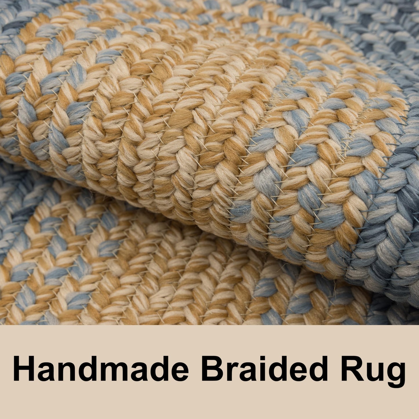 RCTJHOME 2'x6' Oval Braided Runner Rug, Long Hallway & Kitchen Farmhouse Rug, Door Mat with Anti-Slip Pads for High Traffic Areas Without Rubber Rope Rug,Natural, Rust, Blue