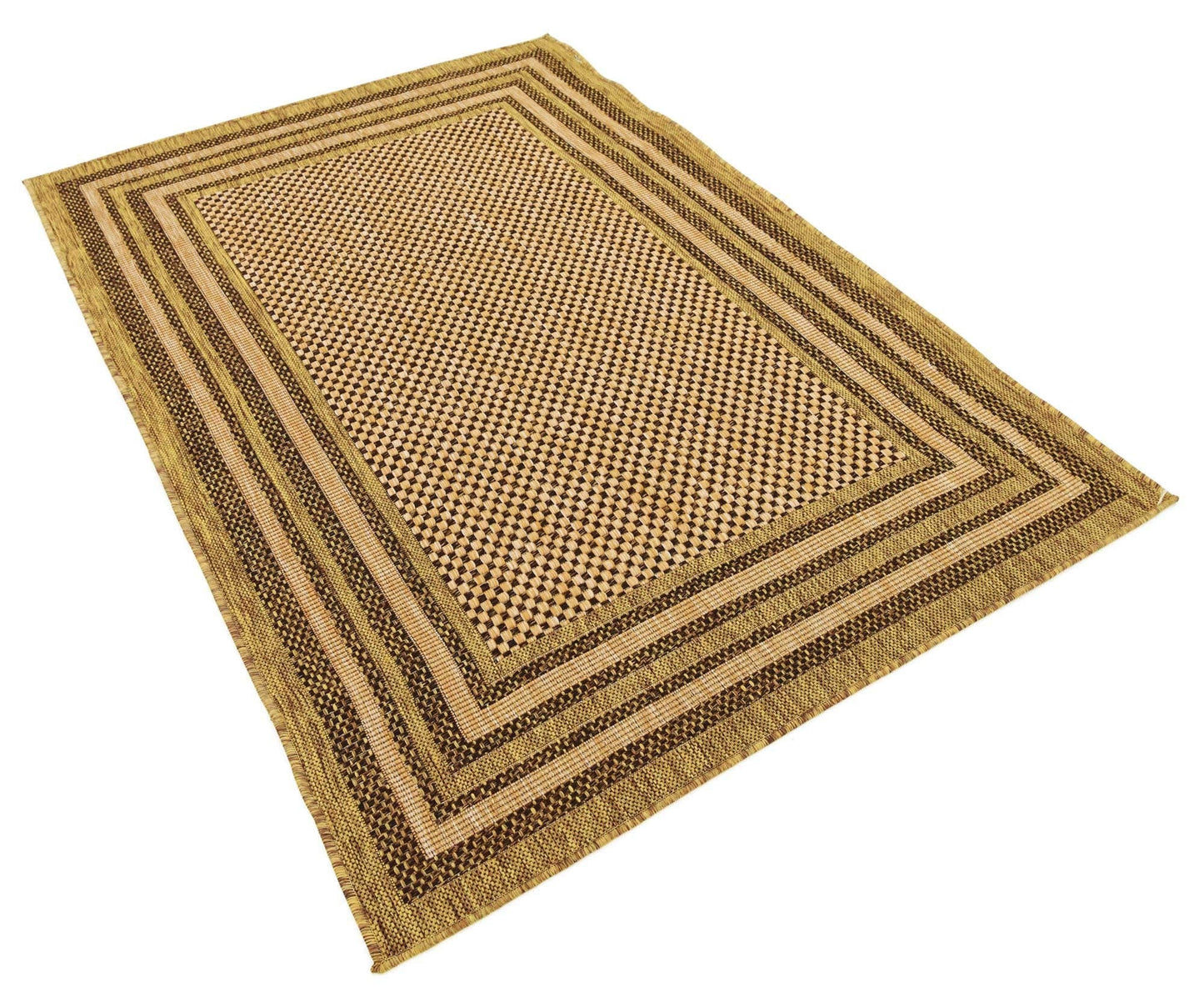 Unique Loom Outdoor Border Collection Area Rug - Multi Border (4' 1" x 6' 1" Rectangle, Light Brown/ Brown)