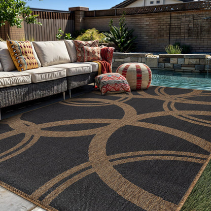 Rugshop Abstract Indoor Outdoor Flat Woven Area Rug,Natural Jute-Style,Easy-Care Patio Rug for Backyard Porch Deck Balcony, 6'6" x 9' Dark Gray/Natural