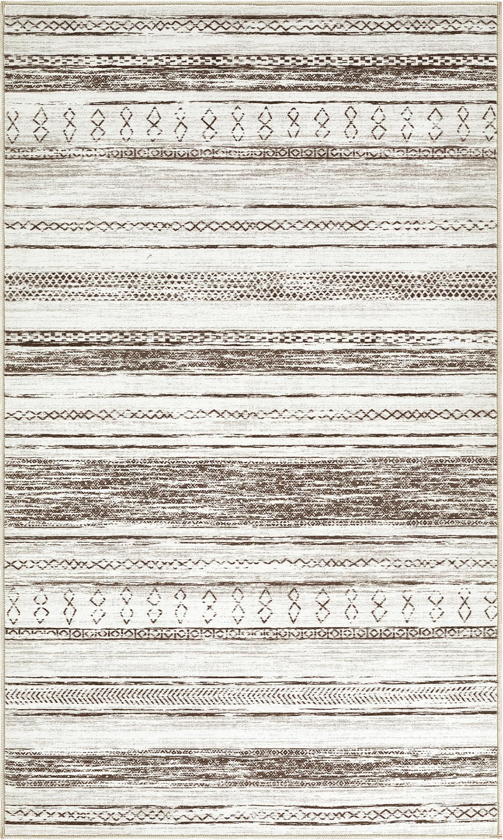 Tortania Area Rug Living Room Rugs - 2x3 Washable Soft Neutral Boho Moroccan Farmhouse Mat Indoor Floor Carpet for Bedroom Under Dining Table Home Office Decor - Cream Brown