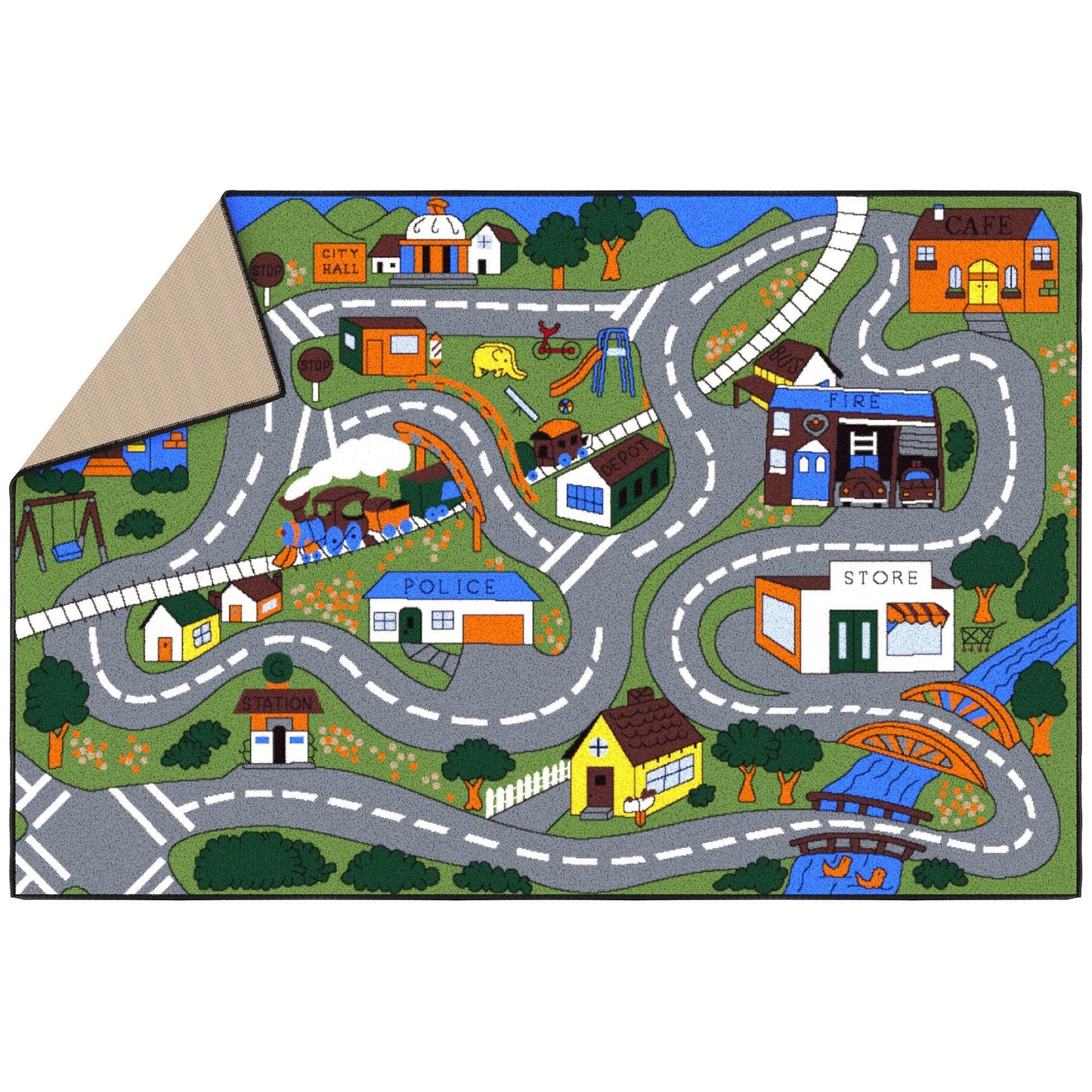Ottomanson 3'3" x 4'7" Kids Road Map Rug - Interactive City Traffic Play Mat for Toy Cars - Perfect for Playroom, Bedroom, Daycare & Classroom - Durable & Non-Slip for High-Traffic Areas, Multicolor