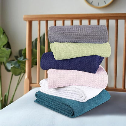 BELIZZI HOME 100% Cotton Bed Blanket, Breathable Bed Blanket Full Queen Size, Cotton Thermal Blankets Full Queen, Perfect for Layering Any Bed for All Season, Baby Pink