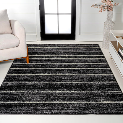 JONATHAN Y Williamsburg Minimalist Stripe Black/Cream Indoor Area Rug, 4x6, Contemporary, Modern, Easy-Cleaning for Living Room, Bedroom, Kitchen, Pet Friendly, Non-Shedding (MOH201F-4)