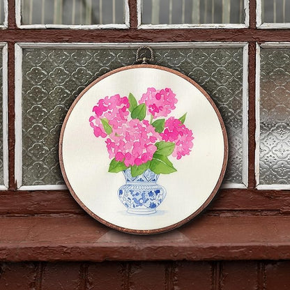 Threegoat Chinoiserie Spring Floral Framed Round Wall Art,Blue and White Hydrangea Flowers Wall Art Decor for Bedroom,Vintage Wall Hanging Decor for Grand Millenial Grandmillennial Home - A07