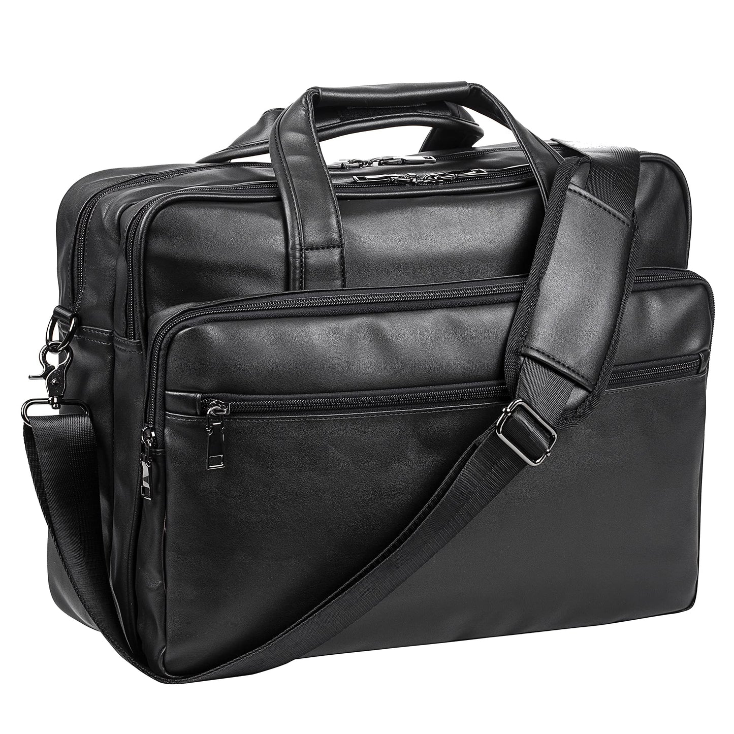 Leather Laptop Bag, Men's 15.6 Inches Messenger Briefcase Business Satchel Computer Handbag Shoulder Bag Fits 15.6 Inch Laptop Black