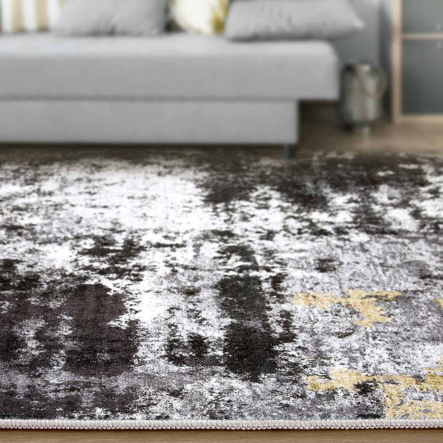 TARANCH Abstract 11x14 Area Rug: Machine Washable Non Slip Ultra Thin Low-Pile Carpet, Soft Stain Resistant for Living Dining Room Bedroom, Kid Pet Friendly, Robot Vacuum Compatible - Black Gold