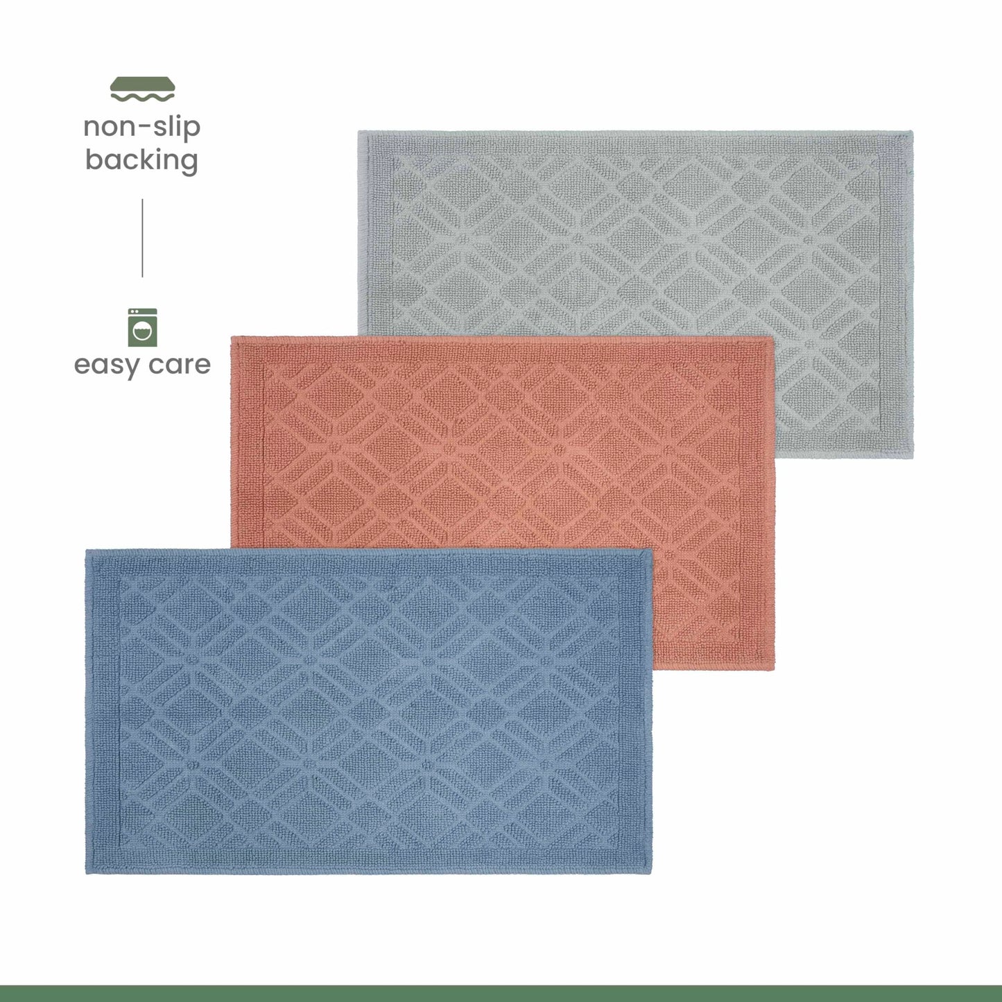 Martex Restore Geometric Bath Rug - Soft, Absorbent 100% Cotton with Plush Comfort and Non-Skid Backing - Sculpted Jacquard Design for a Spa-Inspired Bathroom - 20" x 32" – Grey