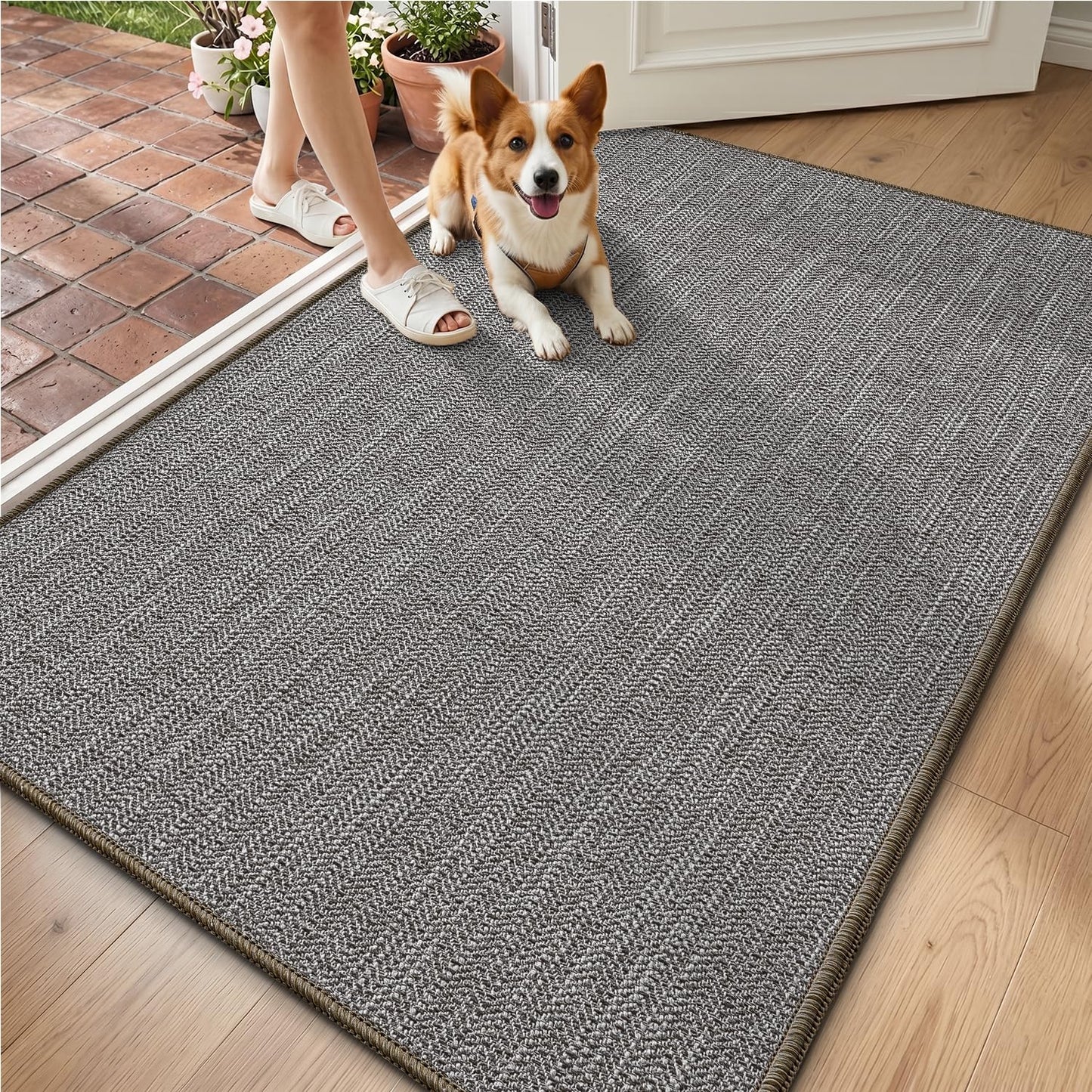 LUMI 17"x30" Ultra Thin Indoor Door Mat, Non-Slip Rubber Dirt Trapper