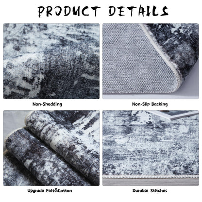 Rugcomf Area Rug 5x7 Washable Rug Boho Soft Abstract Pattern Non-Slip Faux Wool Vintage for Living Room, Bedroom, Farmhouse, Dining Room, Kids Playroom, Grey and Black