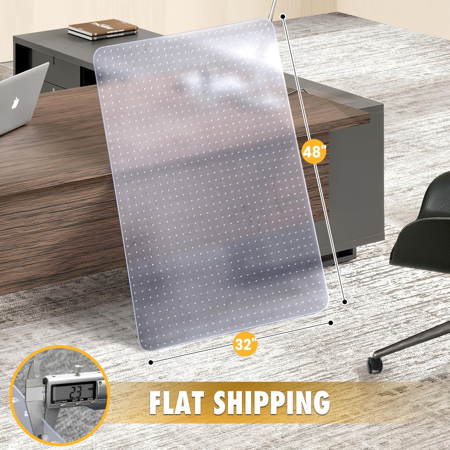 BesWin Office Chair Mat for Carpet, 32" x 48" Heavy Duty Hard Computer Desk Chair Mat for Carpeted Floors, Anti-Slip Carpet Floor Protector Mat for Office Chair, Smooth Glide, Ship Flat