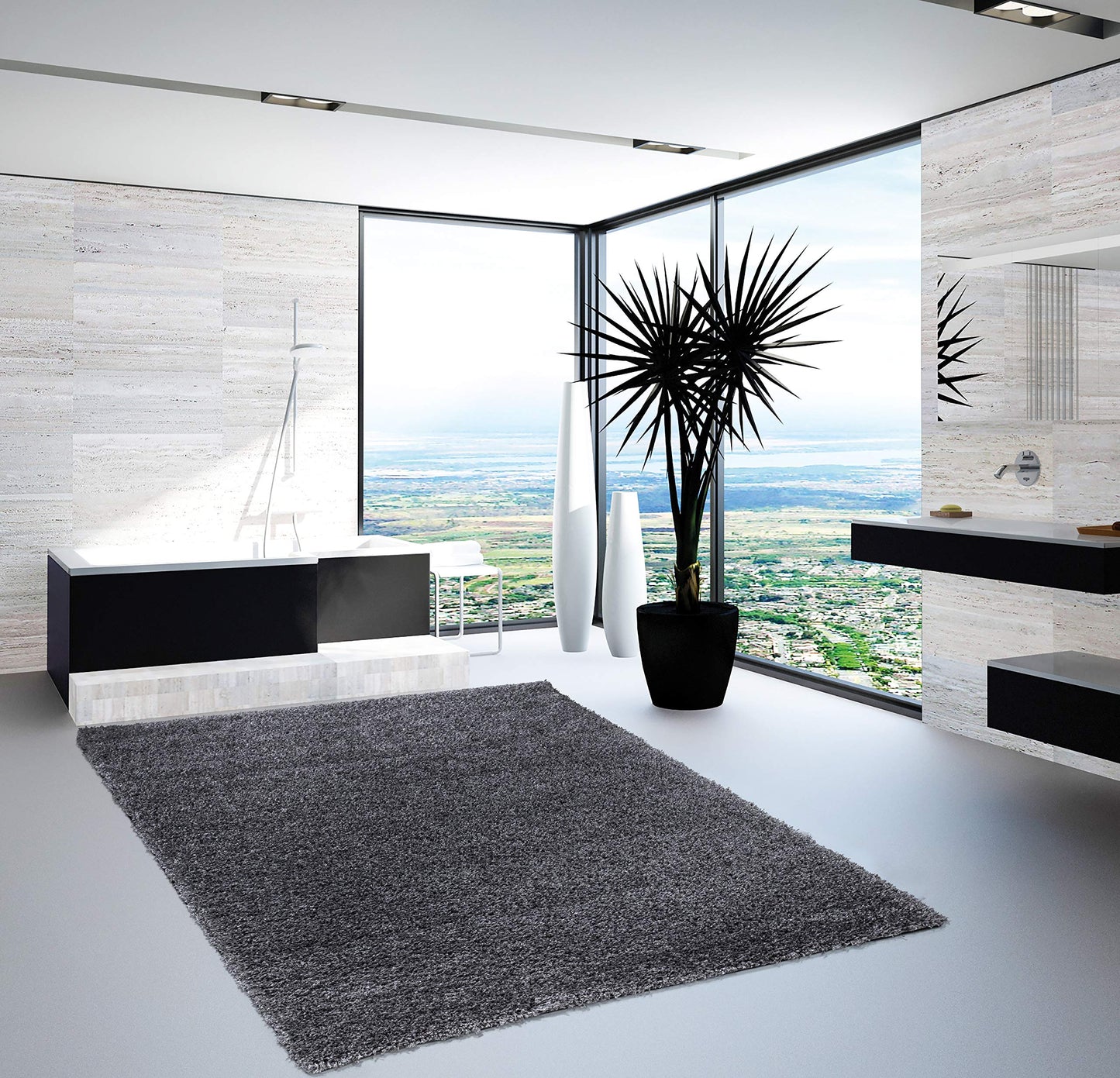 Elegant Comfort Luxury Softest, Shaggy Collection Modern Indoor Area Rugs, Fluffy Living Room Carpets for Children Bedroom Home Décor Nursery Rug, 8' x 10' ft, Solid Silver Grey