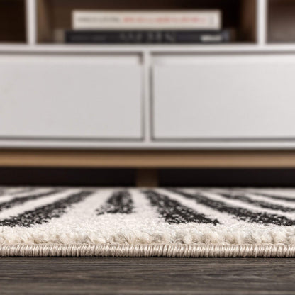 JONATHAN Y Khalil Modern Berber Stripe Cream/Black Indoor Area Rug, 9x12, Contemporary, Bohemian, Easy-Cleaning for Living Room, Bedroom, Kitchen, Pet Friendly, Non-Shedding (MOH207A-9)