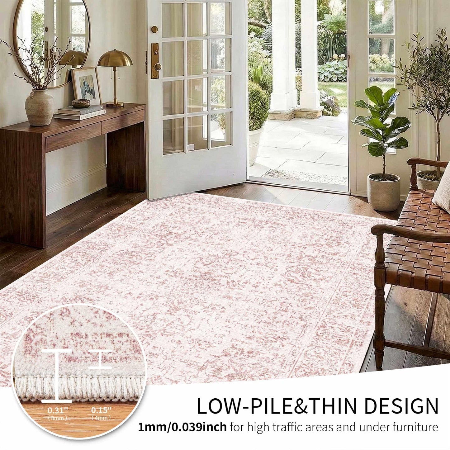 OHWPEAT Washable Pink Rug for Girls Bedroom, 6x9 Area Rugs for Living Room, Non Slip Low Pile Large Indoor Carpet, Soft Cute Rug for Kids Nursery, Kitchen, Dining, Classroom, Playroom, Dorm, Office
