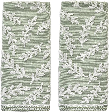 SKL Home Leaf Sprig 100% Cotton Jacquard 2pc Hand Towel Set, Reversible &