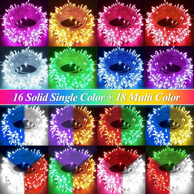 Color Changing Christmas String Lights with Remote, 4 Pack Total 66.6 FT 200 LED Halloween Lights Indoor Outdoor Decoration, 34 Colors Twinkle Fairy Lights for Xmas Tree Dorm Classroom Decoration