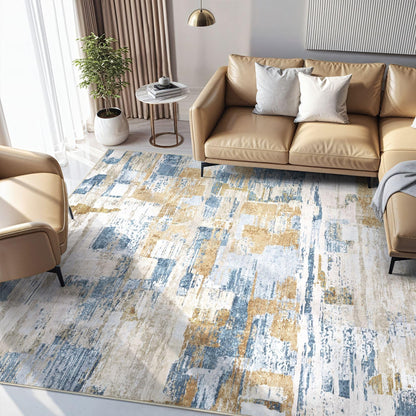 kakania 6x9 Washable Area Rug - Abstract Soft Non-Slip Modern Low-Pile Carpet for Living Room Bedroom Office Dorm, Kid Pet Safe Robot Vacuum Friendly - Blue