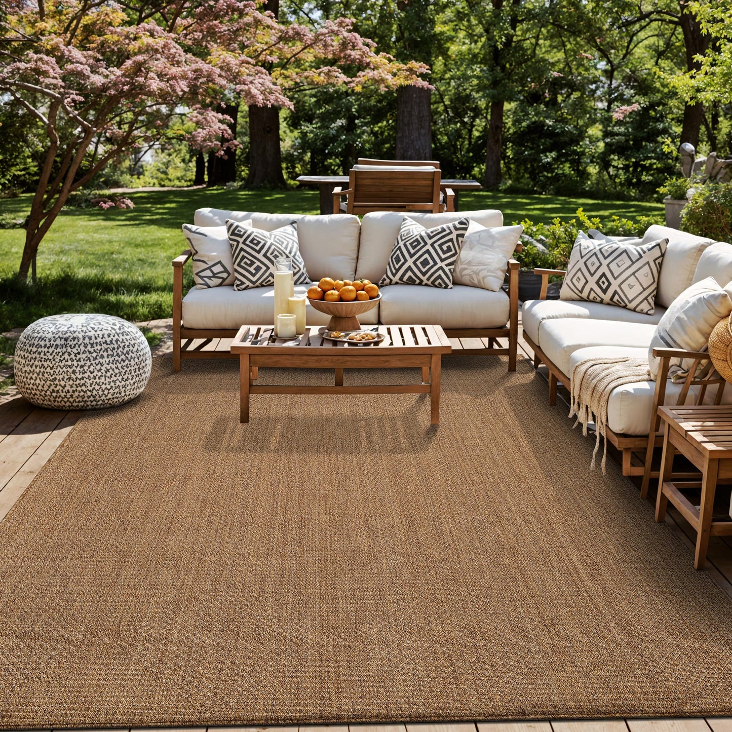 Rugshop Diamond Grid Indoor Outdoor Flat Woven Area Rug,Natural Jute-Style,Easy-Care Patio Rug for Backyard Porch Deck Balcony, 9' x 12' Sand/Natural