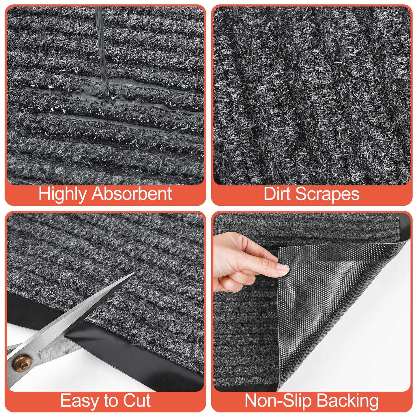 MYFAMIREA Commercial Floor Mat 3' x 5' Extra Large Front Door Industrial Rug Heavy Duty Brush Step Entrance Mat Weather Utility Rug with Non Slip Rubber Backing Low Profile for Entryway, Charcoal Grey