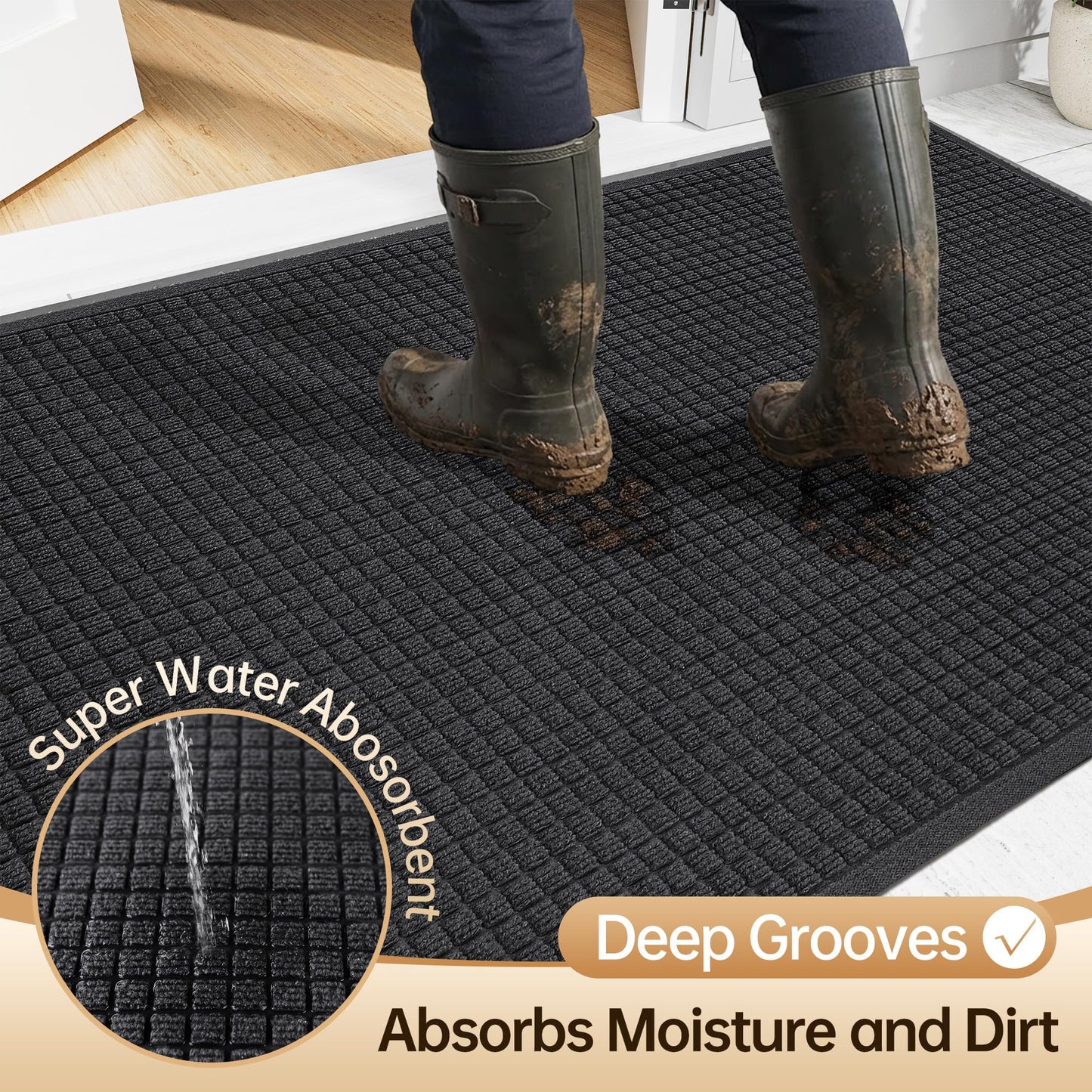 Amyracel Front Door Mat Indoor Outdoor Entrance, 36" x 48" Heavy Duty Commercial Floor Mat, All-Season Waterproof Rubber Back Doormat for Entryway, Fade Resistant, Low Profile, Easy Clean
