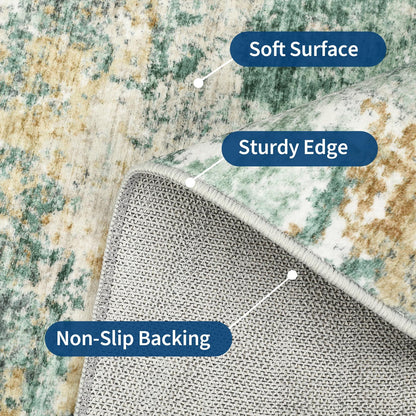 GarveeHome 5x7 Abstract Area Rugs for Living Room Machine Washable Soft Area Rugs for Bedroom Carpet Resistant Non-Slip Rug for Dining Room Farmhouse Nursery Green