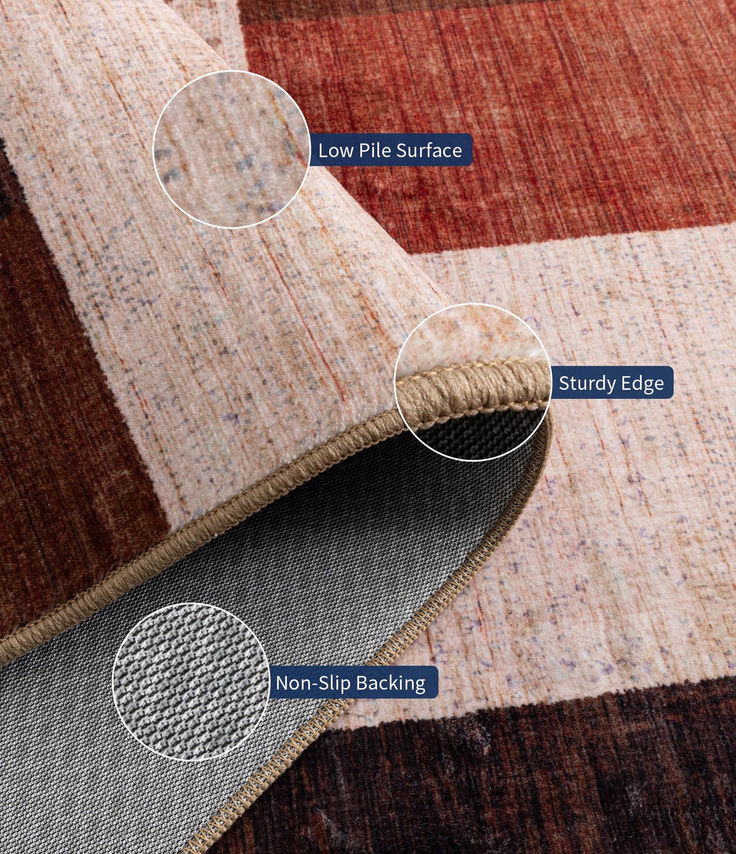 YIHOUSE Brown Modern 5x7 Area Rugs for Living Room, Washable Geometric Patchwork Rug for Bedroom Playroom Non Slip Low Pile, Southwestern Rustic Throw Carpet for Entryway Home Office