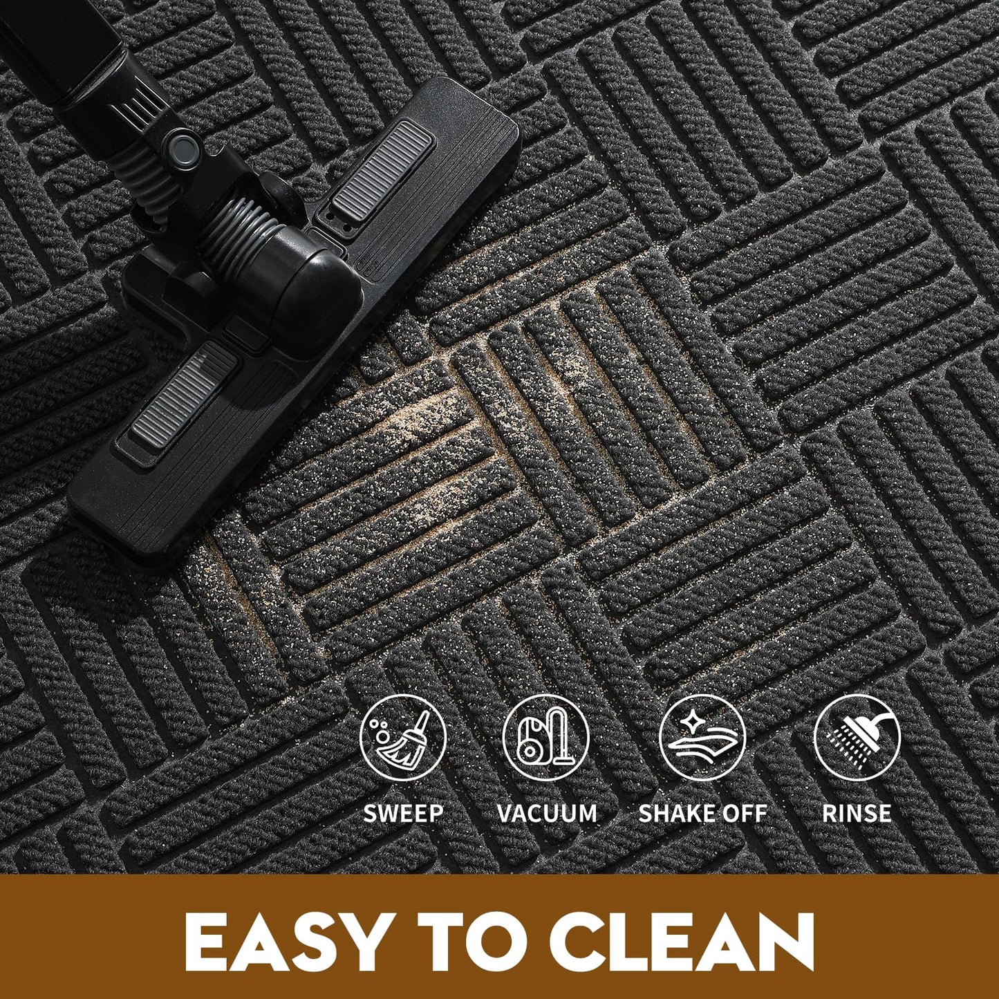 WELDUN Front Door Mat, Heavy Duty Waterproof Rubber Doormat for Indoor Outdoor, Non-Slip Low Profile Dirt Trapper Absorbent Mat for Entryway, Stain Fade Resistant Easy Clean 29.5"x17", Grey
