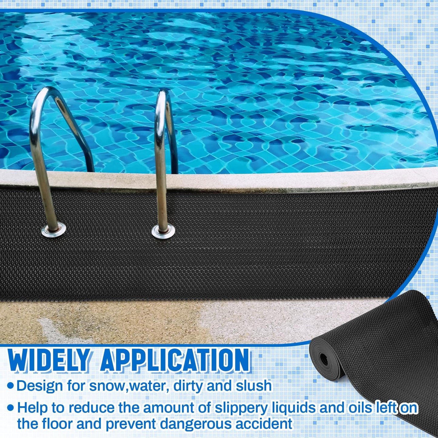 Tinideya 1.3x10 ft Non‑Slip Pool Drainage Floor Mat, Commercial & Indoor Wet Area Anti‑Slip PVC Water Drainage Mat, Cut‑to‑fit Pool, Bathroom, Garage PVC Mesh Flooring, Black