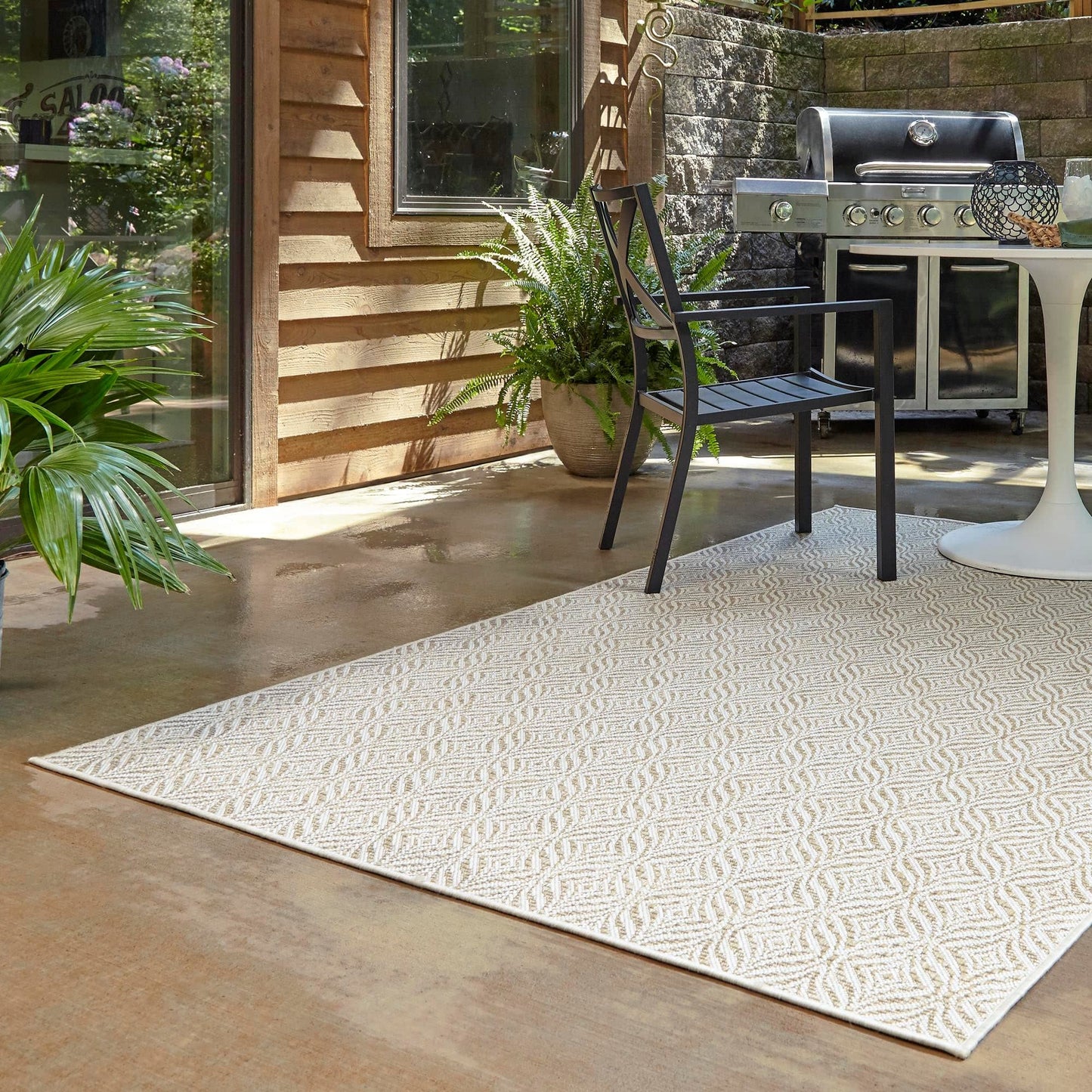 Unique Loom Outdoor Trellis Collection Area Rug - Deco Trellis (8' x 11' 4" Rectangle, Taupe/ Ivory)