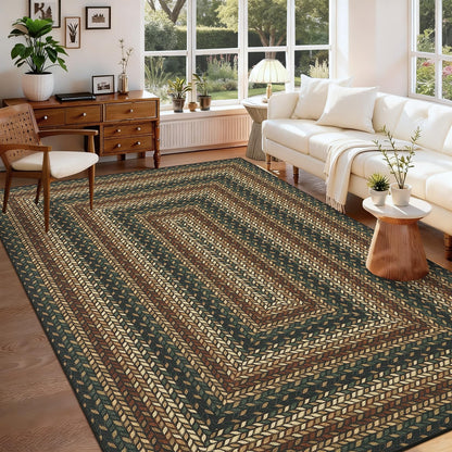 8x10 Washable Living Room Area Rug Non Slip Braided Outdoor Patio Rugs Low Pile Stain Resistant Dining Room Throw Carpet Indoor Outdoor Modern Bordered Area Rugs for Home Decor, Rust/Black