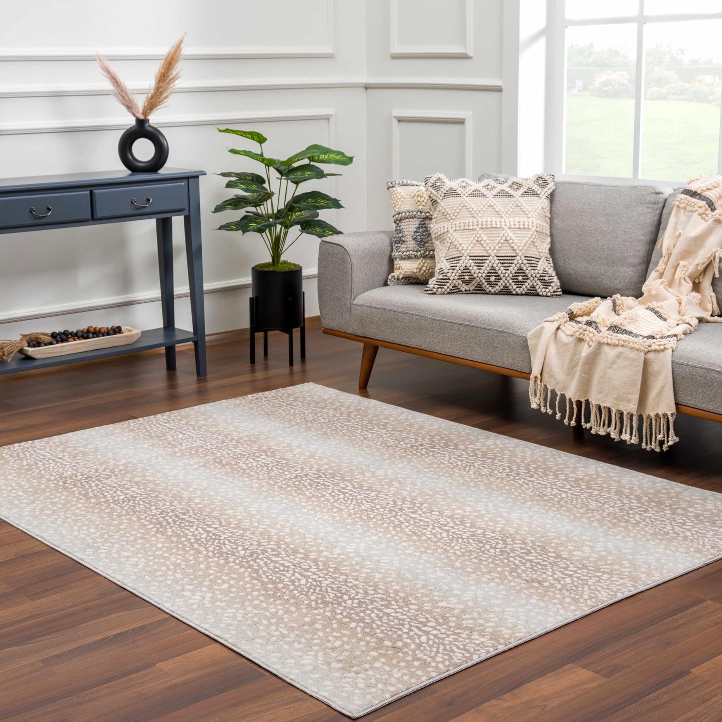 BoutiqueRugs Brown Leopard Contemporary Gray 5x7 Area Rug Ivory Tan Light Slate Animal Print Pointblank Living Room Bedroom Dining Room Home Office Apartment 5'3" x 7'1" Stain Resistant Non-Shedding