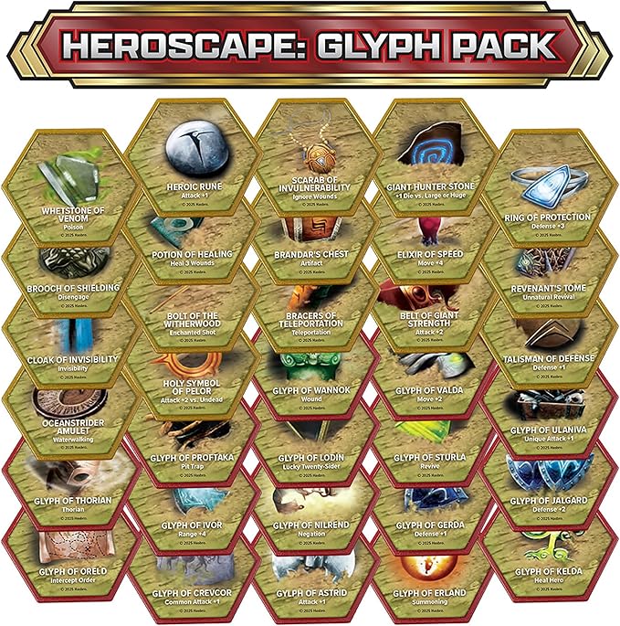 Renegade Game Studios Heroscape Glyph Pack Expansion - 33 Glyphs Miniatures Strategy Game Add-On for Enhanced Tactical Gameplay