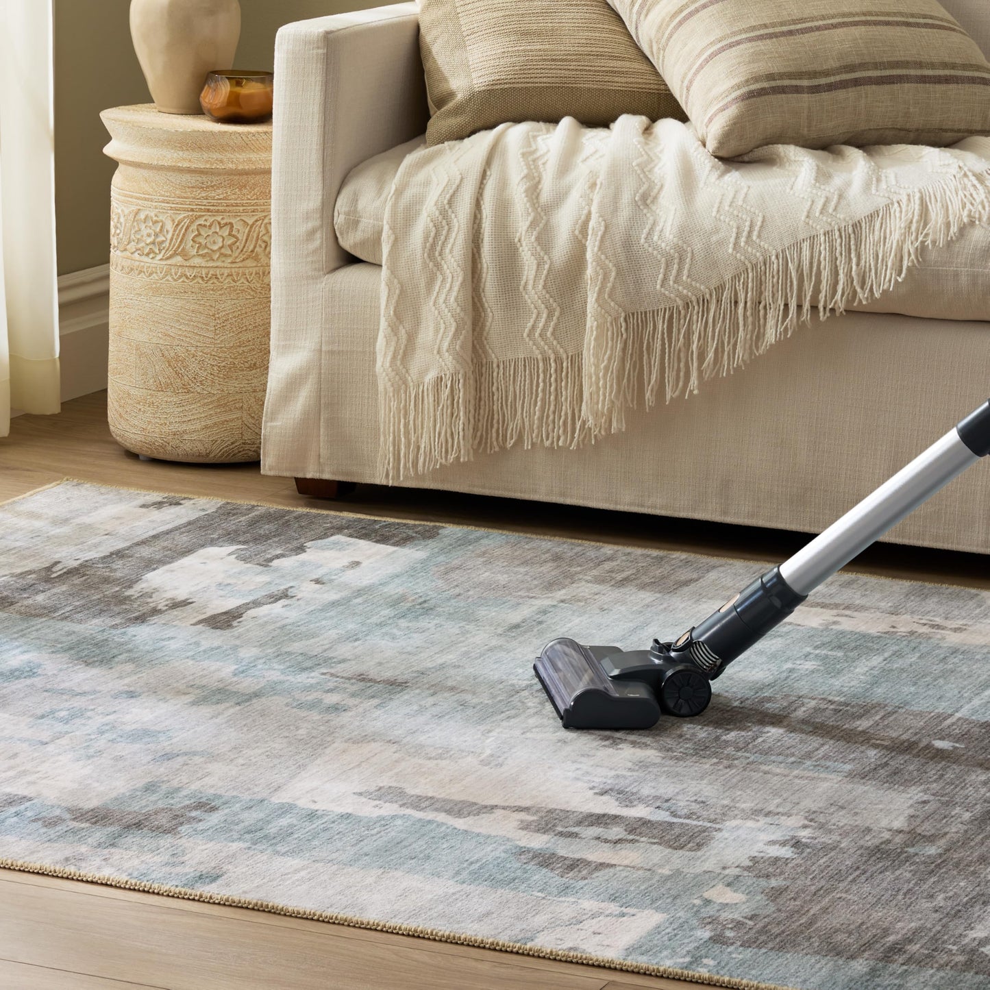 EVERWASH Haven Abstract Colorblock Machine Washable Area Rug with Airflo Technology for Easy Clean, Ultra-Soft Non-Slip Rug with Built-in Pad, Pet, Family & Allergy Friendly Rug, Blue Multi, 2'6"x7'