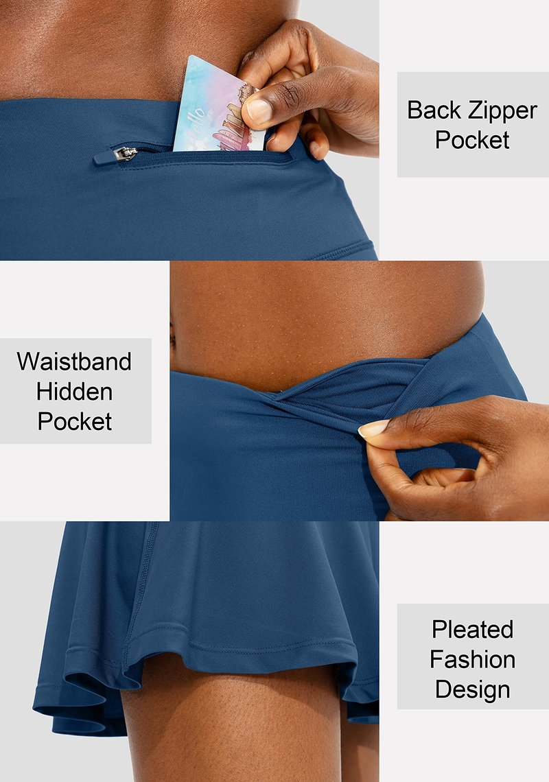 SANTINY Pleated Tennis Skirt for Women with 4 Pockets Women's High Waisted Athletic Golf Skorts Skirts for Running Casual (Dark Blue_XS)
