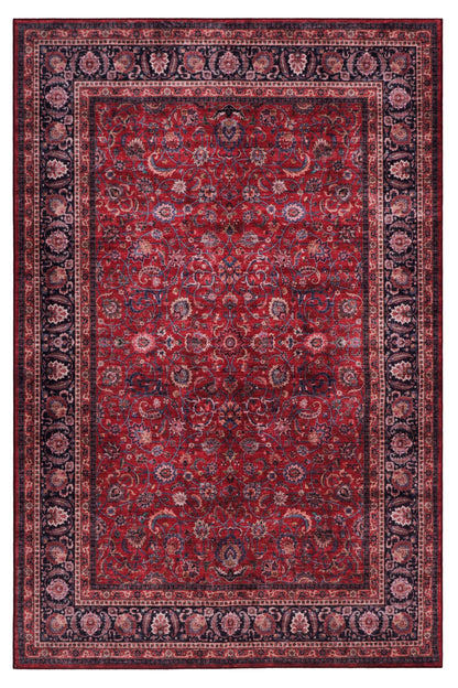 GLN Rugs Traditional - Yildiz - Machine Washable Area Rug, Vintage Washable, Non Slip, Low Pile Area Rug, Entryway, Hallway, Kitchen Rug - Easy Clean (2' x 3' Dark Red)