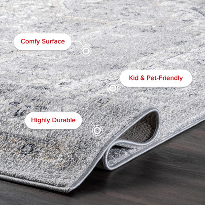 Nuloom Gena Light Grey/Ivory, 4' x 6', Distressed Medallion, Soft and Cozy, High Traffic, Stain Resistant, Easy Clean, Durable Area Rug for Bedroom, Living Room, Dining Space, Den, Foyer, Entryway