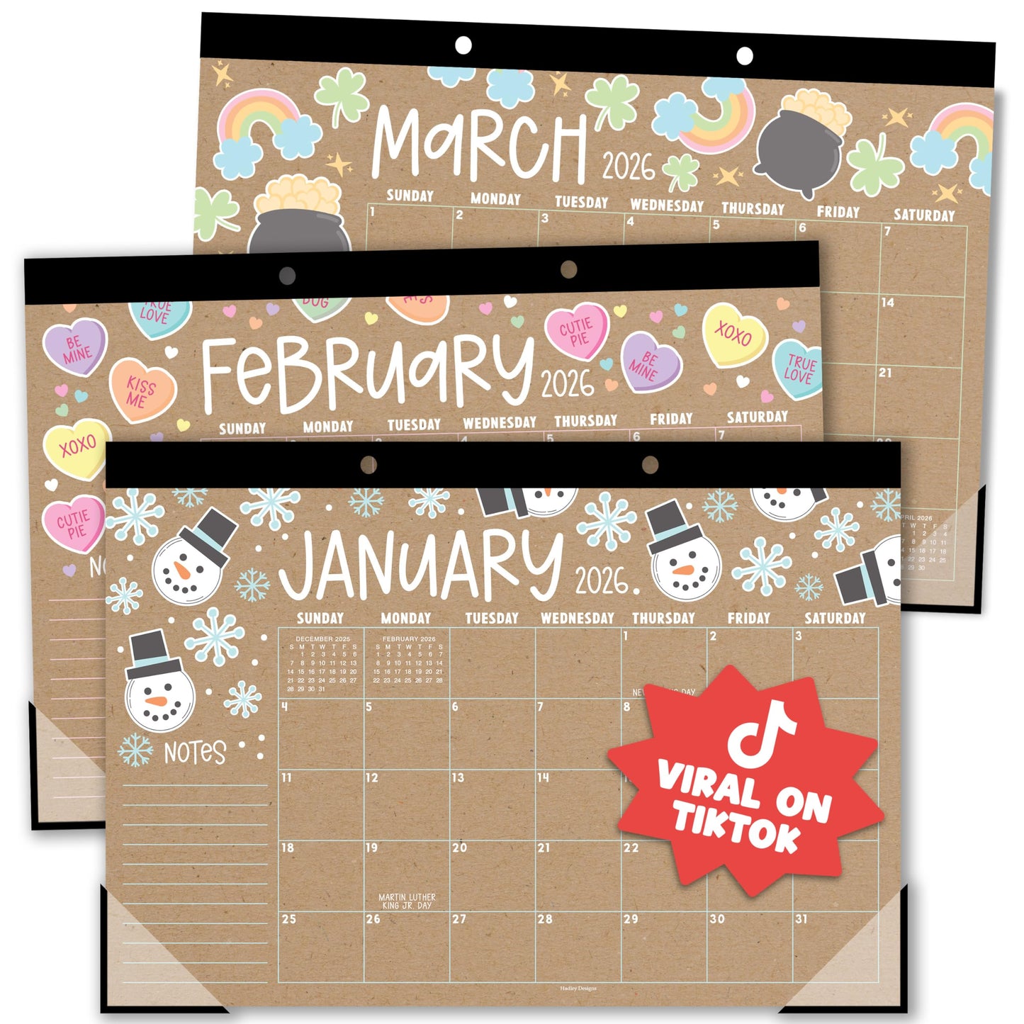 Hadley Designs Large Teacher Desk Calendar 2026-2027 - Desktop Calendar 2026, 18-Month Desk Calendars for Home, Office & Classroom, Cute Classroom Must Haves, Teacher Appreciation Gifts
