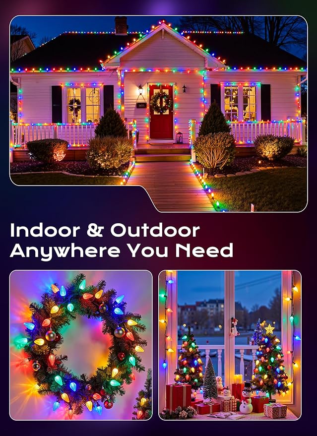 C9 Outdoor Christmas Lights, 72 FT 110 LED C9 String Lights, 8 Modes & Timer Connectable Waterproof for Christmas Tree light Indoor Outdoor Roofline Patio Outside Yard Holiday Xmas Decor, Multicolor
