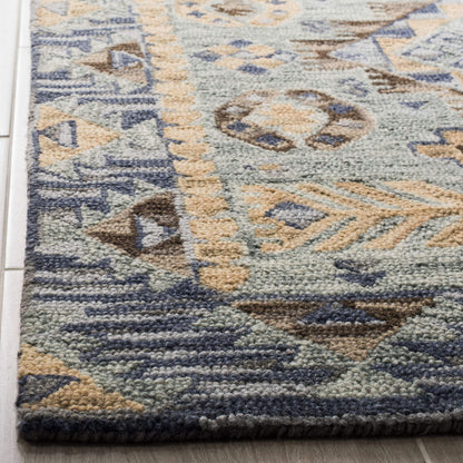 SAFAVIEH Aspen Collection Runner Rug - 2'3" x 7', Blue & Beige, Handmade Boho Wool, Ideal for High Traffic Areas in Living Room, Bedroom (APN504A)
