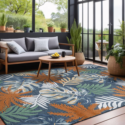 Luul Home Floral Indoor Outdoor Rugs 9x12 Large Area Rug for Living Room, Patio Decor, Kitchen, and Entryway Rug, Washable Stain Resistant Outside Carpet Midnight 9 x 12
