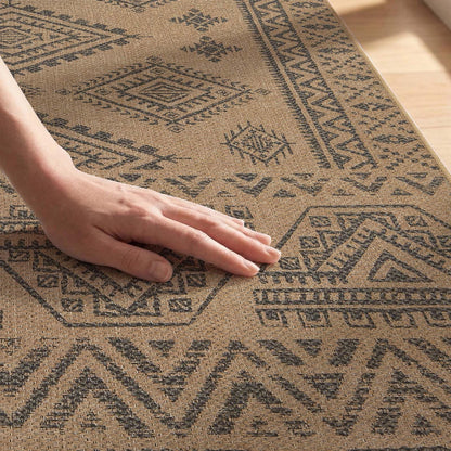 jinchan 5x7 Washable Faux Jute Area Rug, Boho Southwestern Geometric Natural Fiber Look Outdoor Rug, Low-Pile Non-Slip Floor Mat for Living Room Dining Room Bedroom Patio, Natural Charcoal