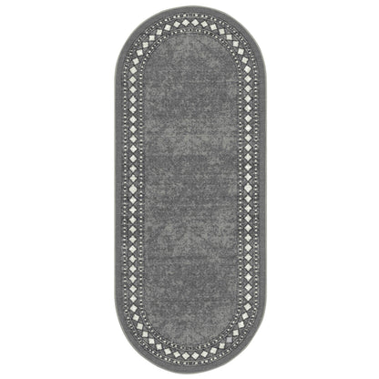 Antep Rugs Alfombras Modern Bordered 2x5 Non-Skid (Non-Slip) Low Profile Pile Rubber Backing Kitchen Area Rugs (Gray, 2' x 5' Oval)