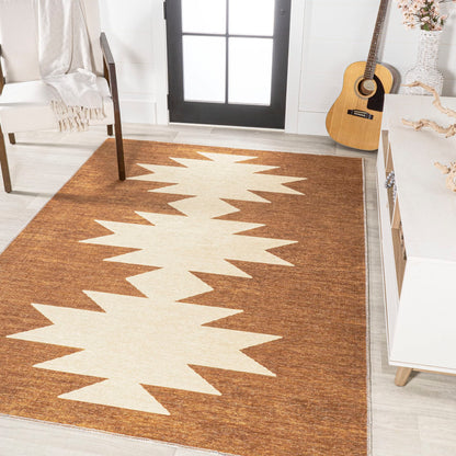 JONATHAN Y Machine Washable Indoor Area Rug 4X6 Terracotta/Cream, Chayton Minimalist Geometric for Living Room, Bedroom, Kitchen, Office, Easy-Cleaning, Pet-Friendly, Non-Shedding WSH110A-4