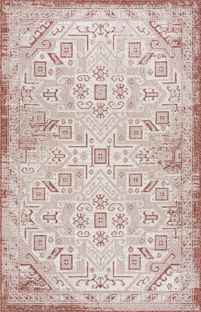 Unique Loom Outdoor Aztec Collection Area Rug - Coba (5' 3" x 7' 10" Rectangle, Rust Red/ Ivory)