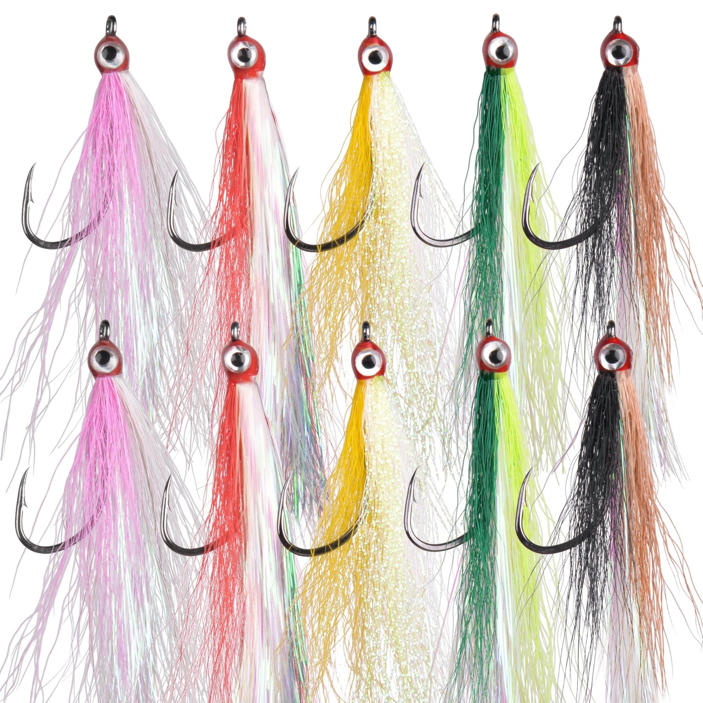 Clouser Minnow Fishing Flies, 10pcs Saltwater Fly Fishing Lures Hand Tied Clouser Minnow Fly Streamer Hooks for Bass Striper Flounder Saltwater Freshwater Mix Color
