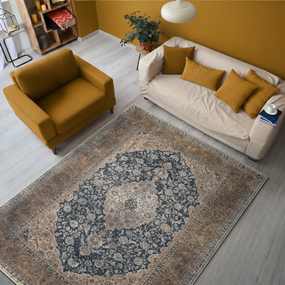 Keen Home Design 5x7 Rug - Machine Washable Area Rug with Non-Slip Backing, Ideal for Living Room, Dining Room, Bedroom - Vintage, Easy Clean, Durable, Low Pile Rug - (5' x 7')