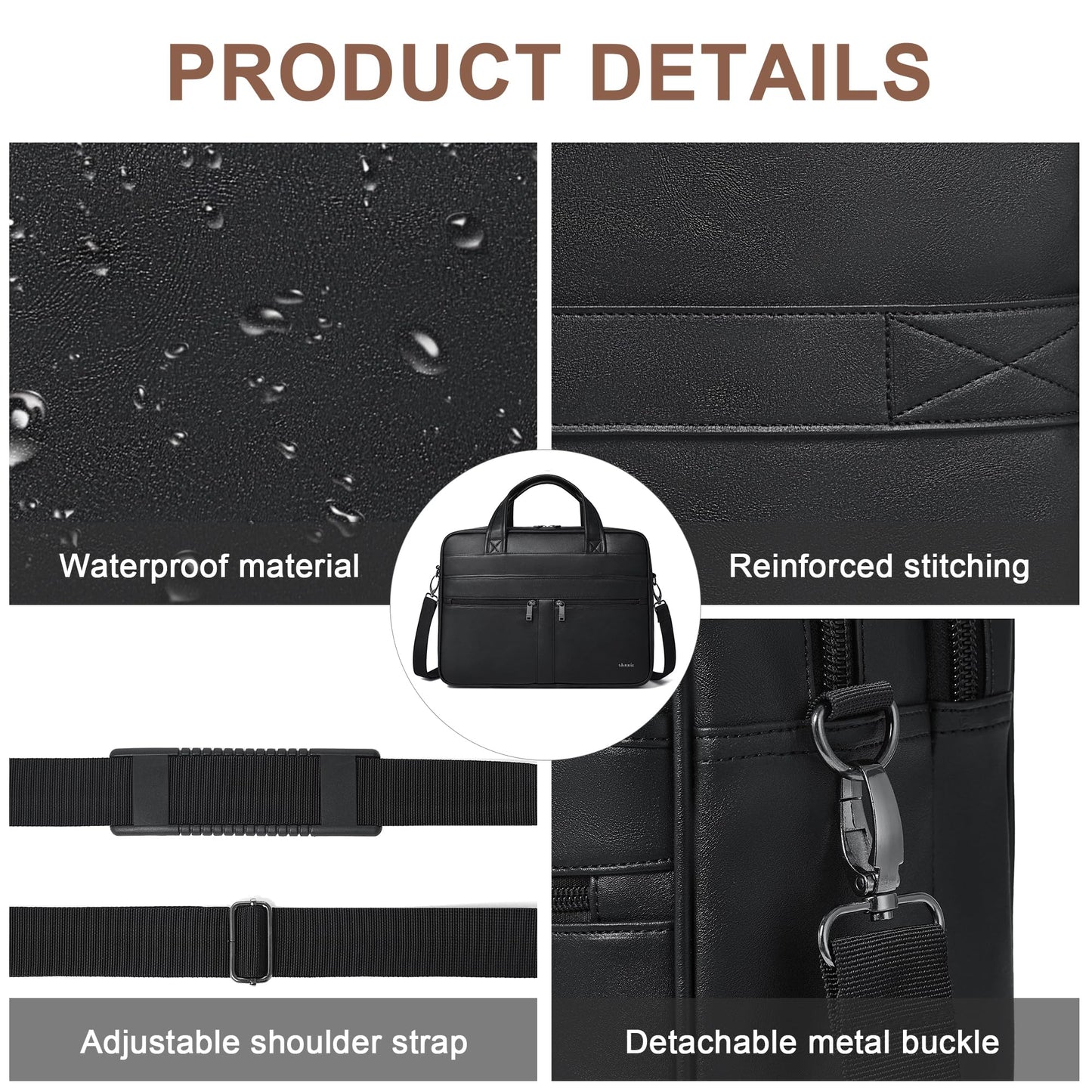 Shrrie Leather Messenger Bag for Men&Women 16 inch Laptop Bag,Water-Resistant Retro Leather Briefcase for Men,Mens Satchel Bag Crossbody for Office,Business,Work