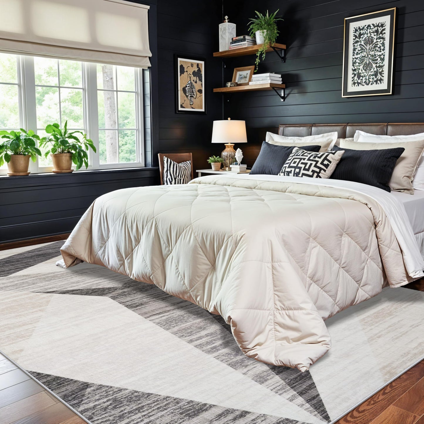 TOPRUUG 6x9 Washable Area Rug: Modern Geometric Soft Low Pile Thin Carpet for Living Room Bedroom Dinning Room Office Non-Slip & Stain Resistance Rug for High Traffic Area (Grey Cream Beige, 6x9)